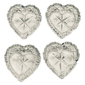 4 Vintage American Brilliant Cut Glass Heart Open Salt Dips Jewel Heart